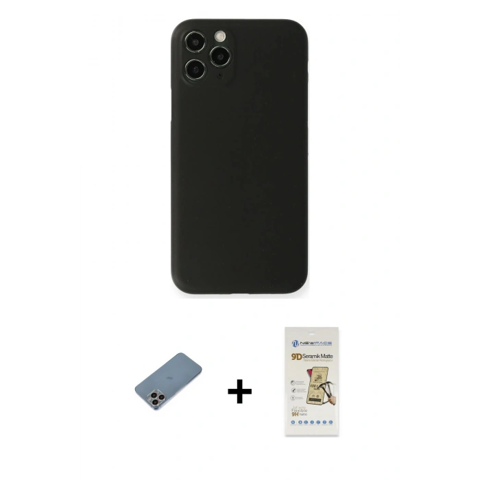 MARSİLYAN™- iPhone 11 Pro Kılıf Yadigar Yansıma Serisi - Siyah Mat Seramik Nano Ekran Koruyucu + Shine Kamera Lens Koruma Cam - GI
