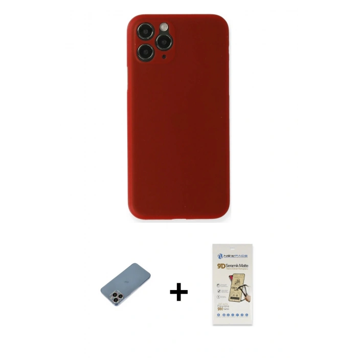 MARSİLYAN™- iPhone 11 Pro Kılıf Yadigar Yansıma Serisi - Siyah Mat Seramik Nano Ekran Koruyucu + Shine Kamera Lens Koruma Cam - GI