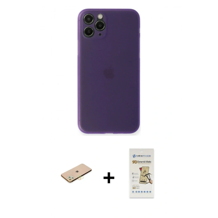 MARSİLYAN™- iPhone 11 Pro Kılıf Yadigar Yansıma Serisi - Siyah Mat Seramik Nano Ekran Koruyucu + Renkli Kamera Lens Koruma Cam - SI