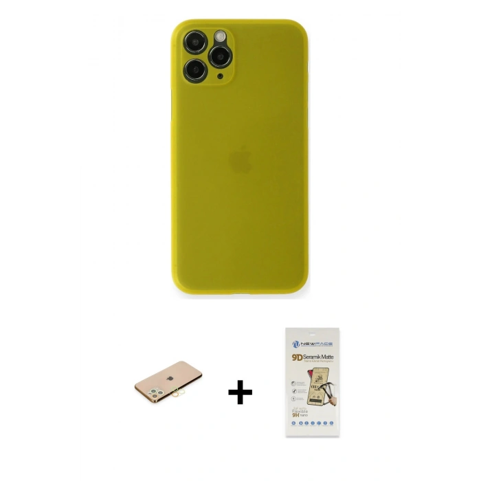 MARSİLYAN™- iPhone 11 Pro Kılıf Yadigar Yansıma Serisi - Siyah Mat Seramik Nano Ekran Koruyucu + Renkli Kamera Lens Koruma Cam - SI