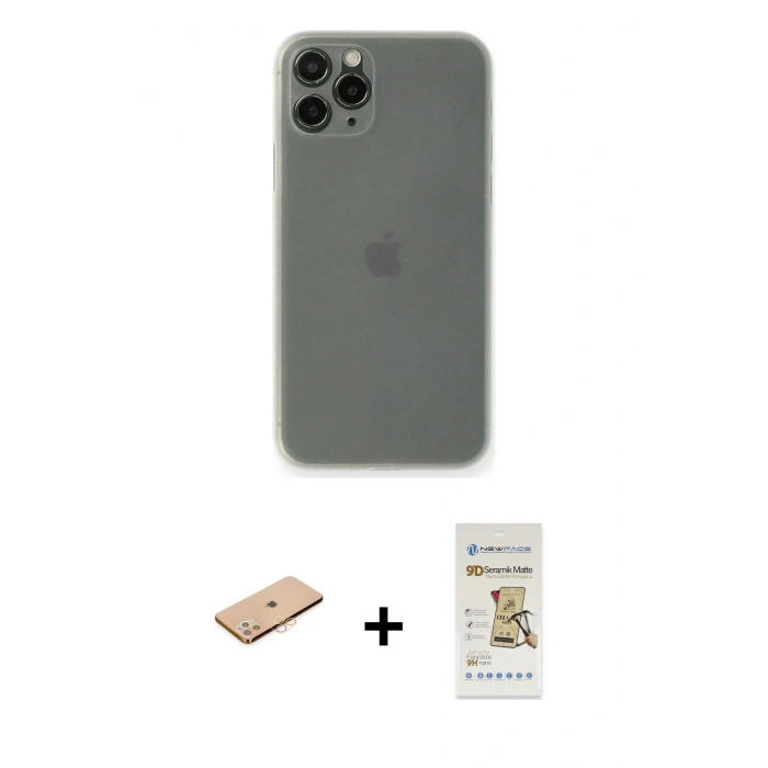 MARSİLYAN™- iPhone 11 Pro Kılıf Yadigar Yansıma Serisi - Siyah Mat Seramik Nano Ekran Koruyucu + Renkli Kamera Lens Koruma Cam - TU