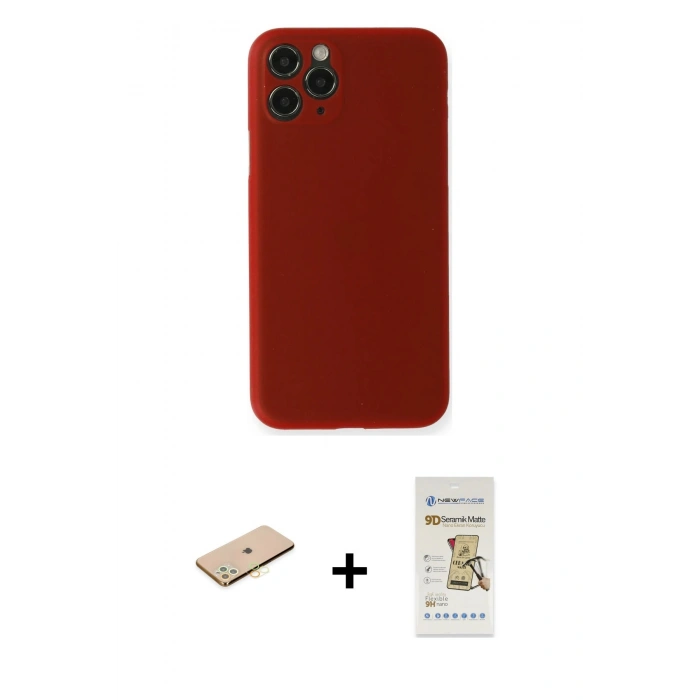 MARSİLYAN™- iPhone 11 Pro Kılıf Yadigar Yansıma Serisi - Siyah Mat Seramik Nano Ekran Koruyucu + Renkli Kamera Lens Koruma Cam - SI