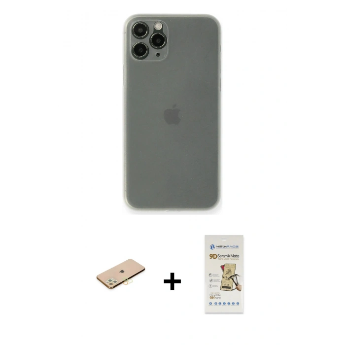 MARSİLYAN™- iPhone 11 Pro Kılıf Yadigar Yansıma Serisi - Siyah Mat Seramik Nano Ekran Koruyucu + Renkli Kamera Lens Koruma Cam - SI