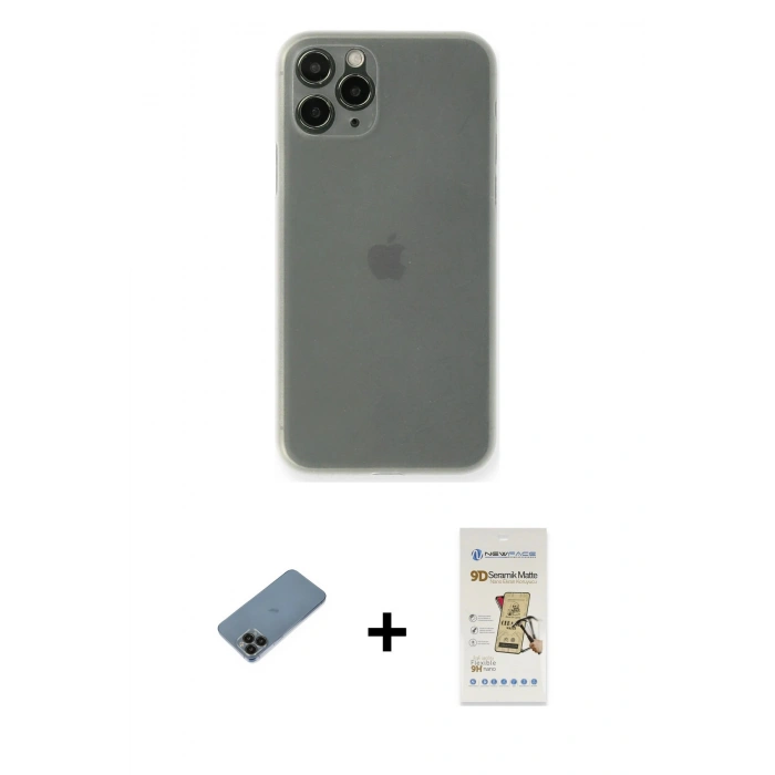 MARSİLYAN™- iPhone 11 Pro Kılıf Yadigar Yansıma Serisi - Siyah Mat Seramik Nano Ekran Koruyucu + Shine Kamera Lens Koruma Cam - SH