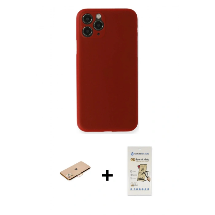 MARSİLYAN™- iPhone 11 Pro Kılıf Yadigar Yansıma Serisi - Siyah Mat Seramik Nano Ekran Koruyucu + Renkli Kamera Lens Koruma Cam - TU