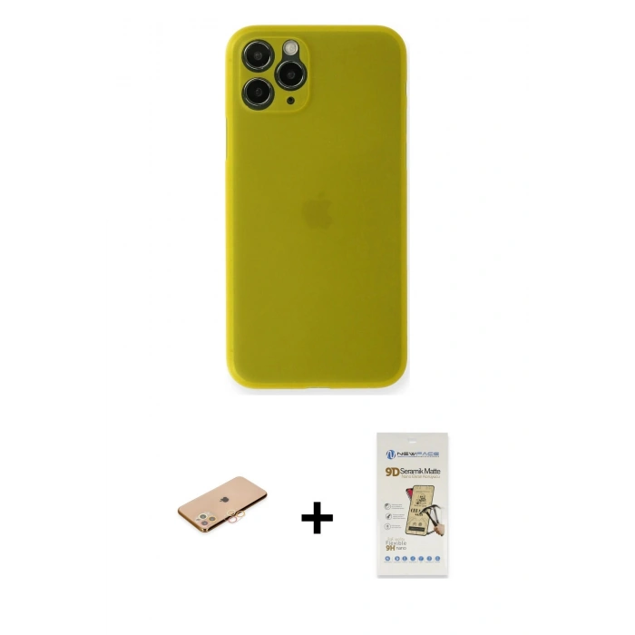 MARSİLYAN™- iPhone 11 Pro Kılıf Yadigar Yansıma Serisi - Siyah Mat Seramik Nano Ekran Koruyucu + Renkli Kamera Lens Koruma Cam - TU