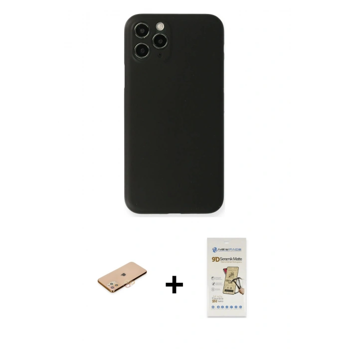 MARSİLYAN™- iPhone 11 Pro Kılıf Yadigar Yansıma Serisi - Siyah Mat Seramik Nano Ekran Koruyucu + Renkli Kamera Lens Koruma Cam - TU