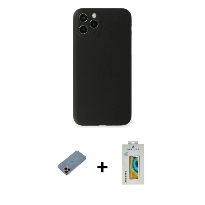 MARSİLYAN™- iPhone 11 Pro Kılıf Yadigar Yansıma Serisi - Siyah Polymer Nano Ekran Koruyucu + Shine Kamera Lens Koruma Cam - PE