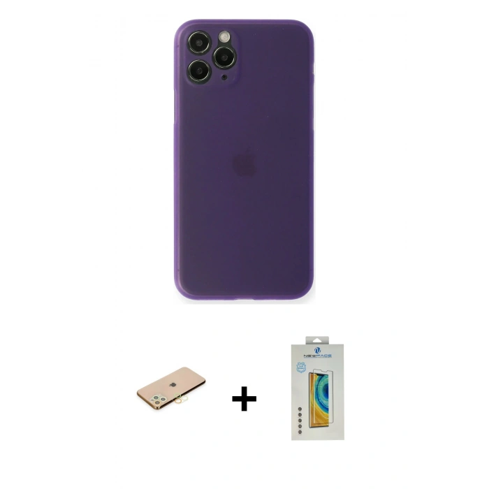 MARSİLYAN™- iPhone 11 Pro Kılıf Yadigar Yansıma Serisi - Siyah Polymer Nano Ekran Koruyucu + Renkli Kamera Lens Koruma Cam - SI