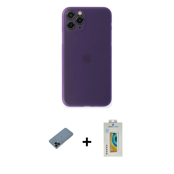 MARSİLYAN™- iPhone 11 Pro Kılıf Yadigar Yansıma Serisi - Siyah Polymer Nano Ekran Koruyucu + Siyah Shine Kamera Lens Koruma Cam