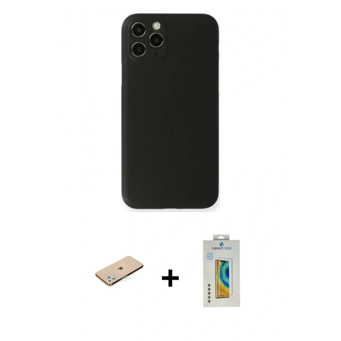MARSİLYAN™- iPhone 11 Pro Kılıf Yadigar Yansıma Serisi - Siyah Polymer Nano Ekran Koruyucu + Renkli Kamera Lens Koruma Cam - YL