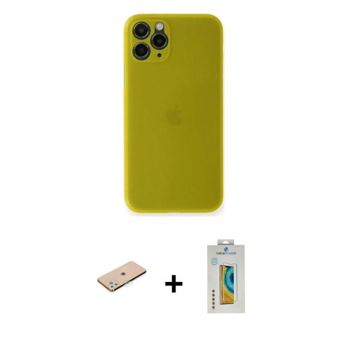 MARSİLYAN™- iPhone 11 Pro Kılıf Yadigar Yansıma Serisi - Siyah Polymer Nano Ekran Koruyucu + Renkli Kamera Lens Koruma Cam - YL