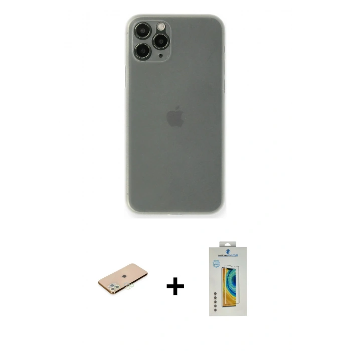 MARSİLYAN™- iPhone 11 Pro Kılıf Yadigar Yansıma Serisi - Siyah Polymer Nano Ekran Koruyucu + Renkli Kamera Lens Koruma Cam - YL