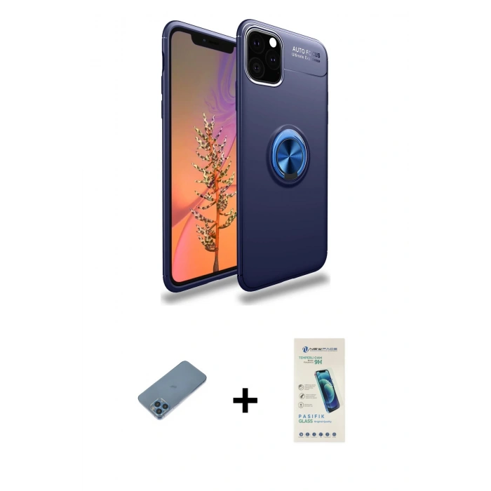 MARSİLYAN™- iPhone 11 Pro Kılıf Yankı Form Prime - Şeffaf Pasifik Cam Ekran Koruyucu + Shine Kamera Lens Koruma Cam - MI