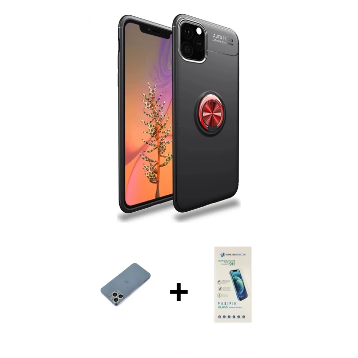 MARSİLYAN™- iPhone 11 Pro Kılıf Yankı Form Prime - Şeffaf Pasifik Cam Ekran Koruyucu + Shine Kamera Lens Koruma Cam - GS