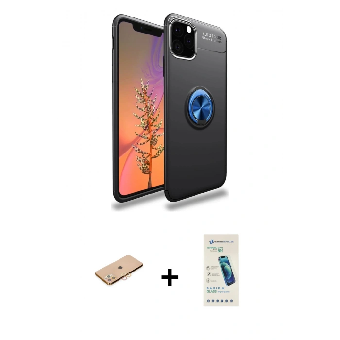 MARSİLYAN™- iPhone 11 Pro Kılıf Yankı Form Prime - Şeffaf Pasifik Cam Ekran Koruyucu + Renkli Kamera Lens Koruma Cam - TU