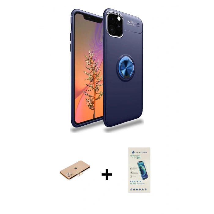 MARSİLYAN™- iPhone 11 Pro Kılıf Yankı Form Prime - Şeffaf Pasifik Cam Ekran Koruyucu + Renkli Kamera Lens Koruma Cam - TU
