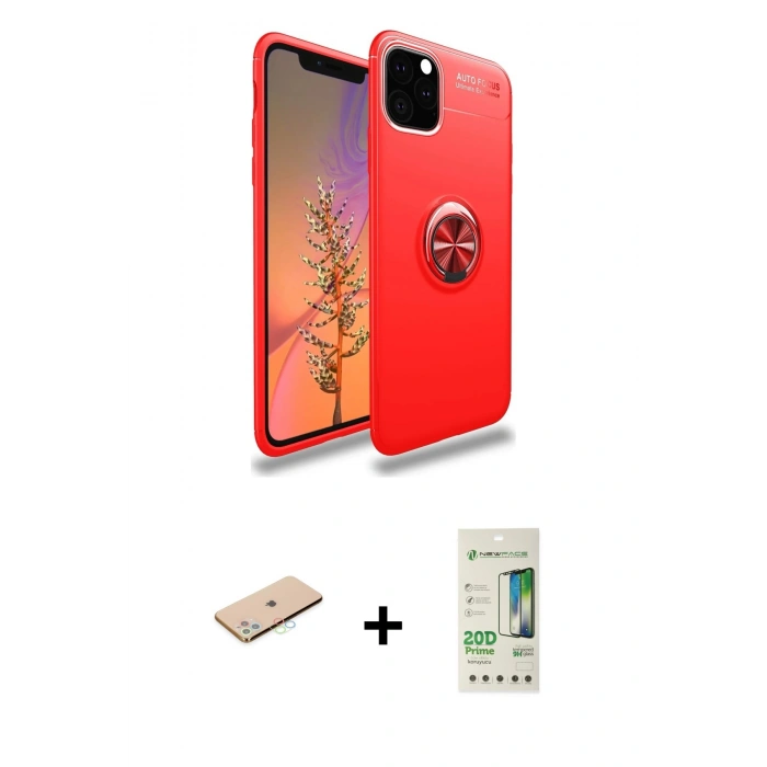 MARSİLYAN™- iPhone 11 Pro Kılıf Yankı Form Prime - Siyah 20D Premium Cam Ekran Koruyucu + Mavi Renkli Kamera Lens Koruma Cam