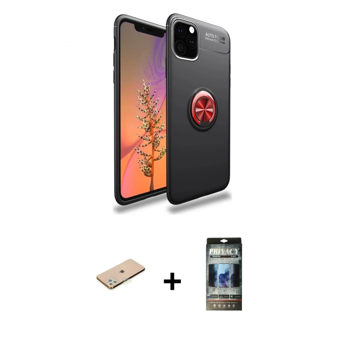 MARSİLYAN™- iPhone 11 Pro Kılıf Yankı Form Prime - Siyah 34D Hayalet Izgaralı Cam + Renkli Kamera Lens Koruma Cam - YL