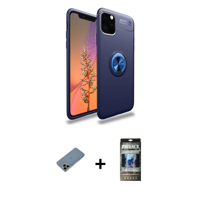 MARSİLYAN™- iPhone 11 Pro Kılıf Yankı Form Prime - Siyah 34D Hayalet Izgaralı Cam + Shine Kamera Lens Koruma Cam - GD