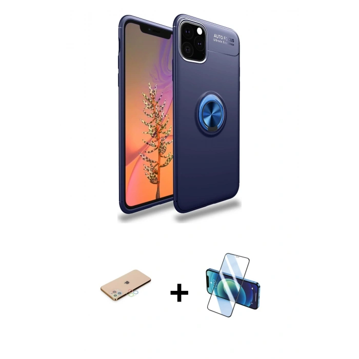 MARSİLYAN™- iPhone 11 Pro Kılıf Yankı Form Prime - Siyah 3D Antistatik Cam Ekran Koruyucu + Renkli Kamera Lens Koruma Cam - MI