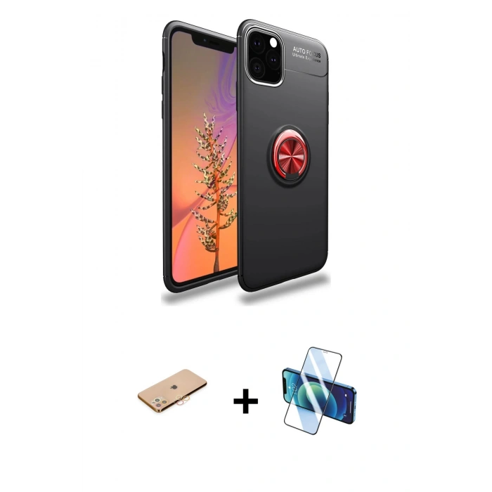 MARSİLYAN™- iPhone 11 Pro Kılıf Yankı Form Prime - Siyah 3D Antistatik Cam Ekran Koruyucu + Renkli Kamera Lens Koruma Cam - TU