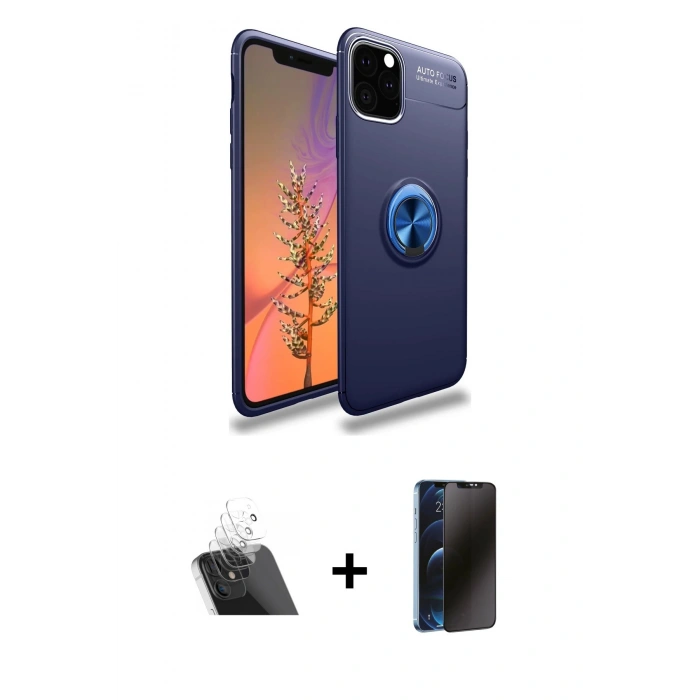 MARSİLYAN™- iPhone 11 Pro Kılıf Yankı Form Prime - Siyah 3D Antistatik Hayalet Cam Ekran Koruyucu + Kamera Lens Koruma Cam - SF