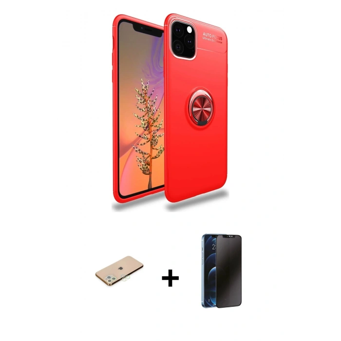 MARSİLYAN™- iPhone 11 Pro Kılıf Yankı Form Prime - Siyah 3D Antistatik Hayalet Cam Ekran Koruyucu + Renkli Kamera Lens Koruma Cam - YL