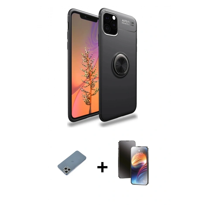 MARSİLYAN™- iPhone 11 Pro Kılıf Yankı Form Prime - Siyah 3D Antistatik Mat Seramik Nano Ekran Koruyucu + Shine Kamera Lens Koruma Cam - GS