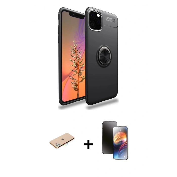 MARSİLYAN™- iPhone 11 Pro Kılıf Yankı Form Prime - Siyah 3D Antistatik Mat Seramik Nano Ekran Koruyucu + Renkli Kamera Lens Koruma Cam - MI