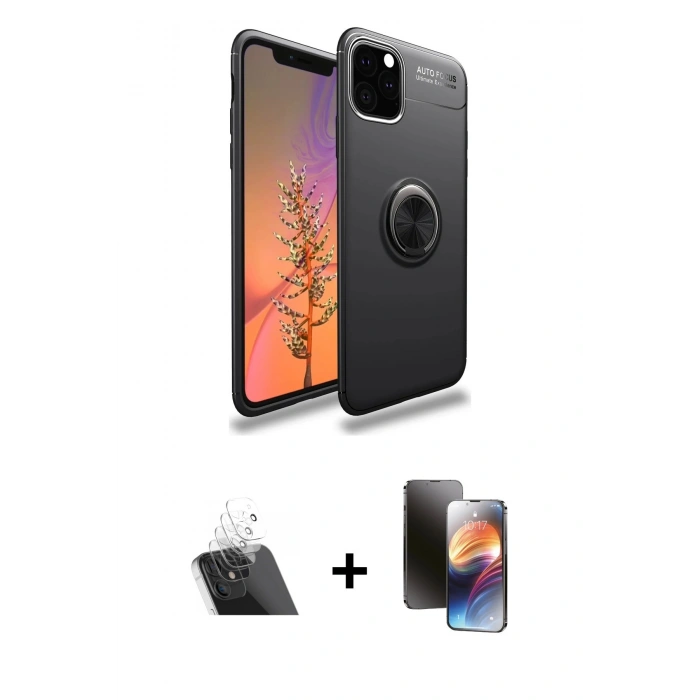 MARSİLYAN™- iPhone 11 Pro Kılıf Yankı Form Prime - Siyah 3D Antistatik Mat Seramik Nano Ekran Koruyucu + Kamera Lens Koruma Cam - SF