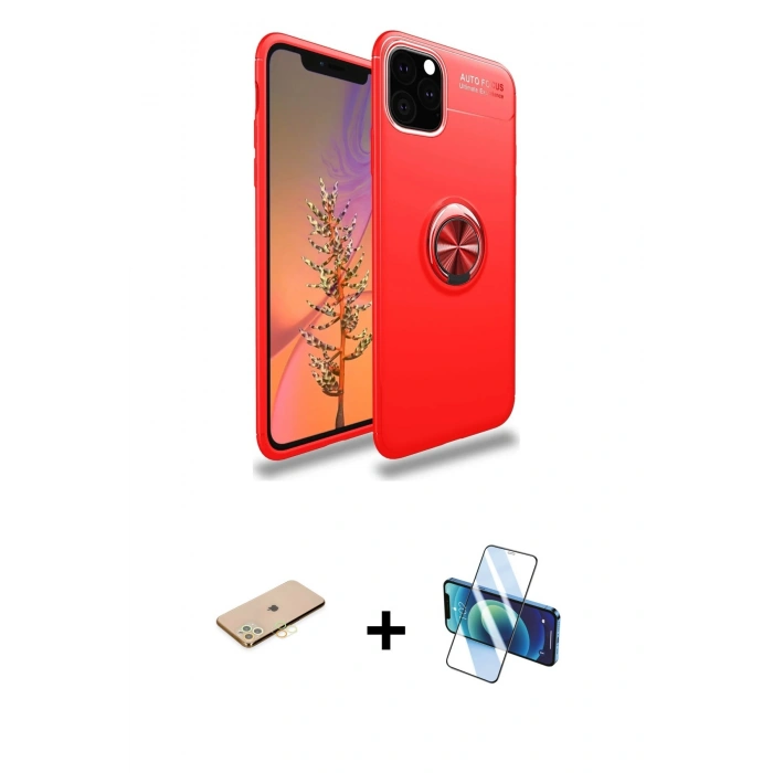 MARSİLYAN™- iPhone 11 Pro Kılıf Yankı Form Prime - Siyah 3D Antistatik Seramik Nano Ekran Koruyucu + Renkli Kamera Lens Koruma Cam - PE