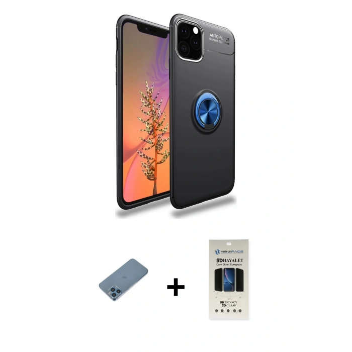 MARSİLYAN™- iPhone 11 Pro Kılıf Yankı Form Prime - Siyah 5D Hayalet Cam Ekran Koruyucu + Shine Kamera Lens Koruma Cam - MI