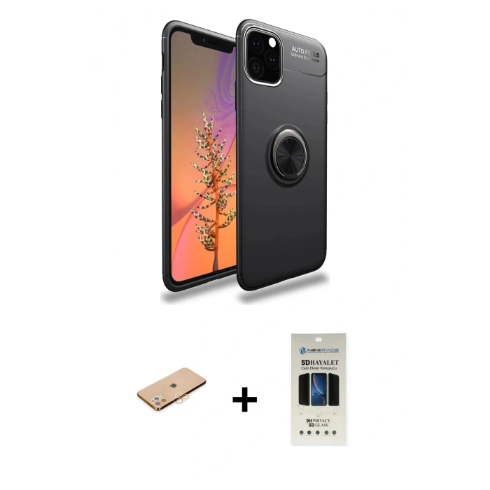MARSİLYAN™- iPhone 11 Pro Kılıf Yankı Form Prime - Siyah 5D Hayalet Cam Ekran Koruyucu + Renkli Kamera Lens Koruma Cam - TU