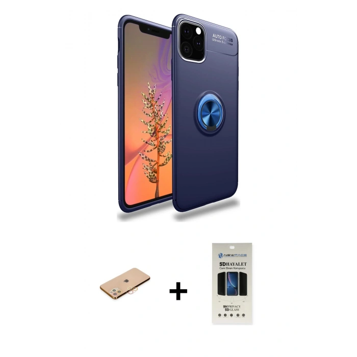 MARSİLYAN™- iPhone 11 Pro Kılıf Yankı Form Prime - Siyah 5D Hayalet Cam Ekran Koruyucu + Renkli Kamera Lens Koruma Cam - TU