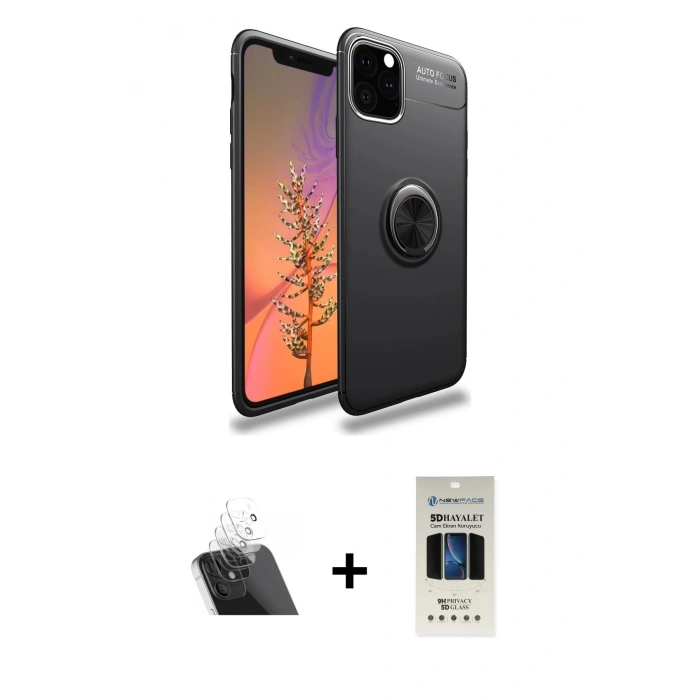 MARSİLYAN™- iPhone 11 Pro Kılıf Yankı Form Prime - Siyah 5D Hayalet Cam Ekran Koruyucu + Kamera Lens Koruma Cam - SF