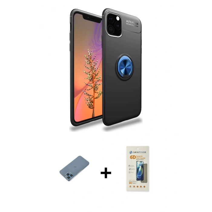MARSİLYAN™- iPhone 11 Pro Kılıf Yankı Form Prime - Siyah 6D Mat Seramik Hayalet Nano Ekran Koruyucu + Shine Kamera Lens Koruma Cam - MI