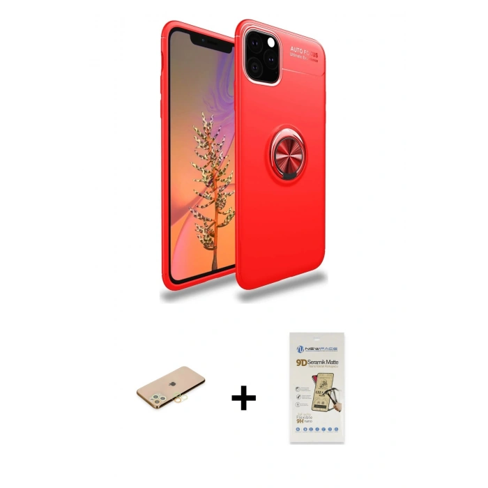 MARSİLYAN™- iPhone 11 Pro Kılıf Yankı Form Prime - Siyah Mat Seramik Nano Ekran Koruyucu + Renkli Kamera Lens Koruma Cam - PE