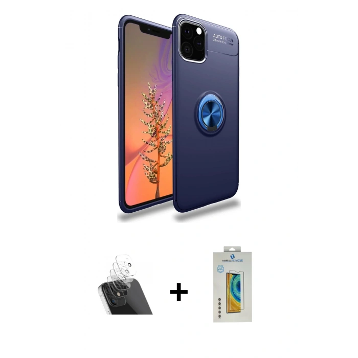 MARSİLYAN™- iPhone 11 Pro Kılıf Yankı Form Prime - Siyah Polymer Nano Ekran Koruyucu + Kamera Lens Koruma Cam - SF