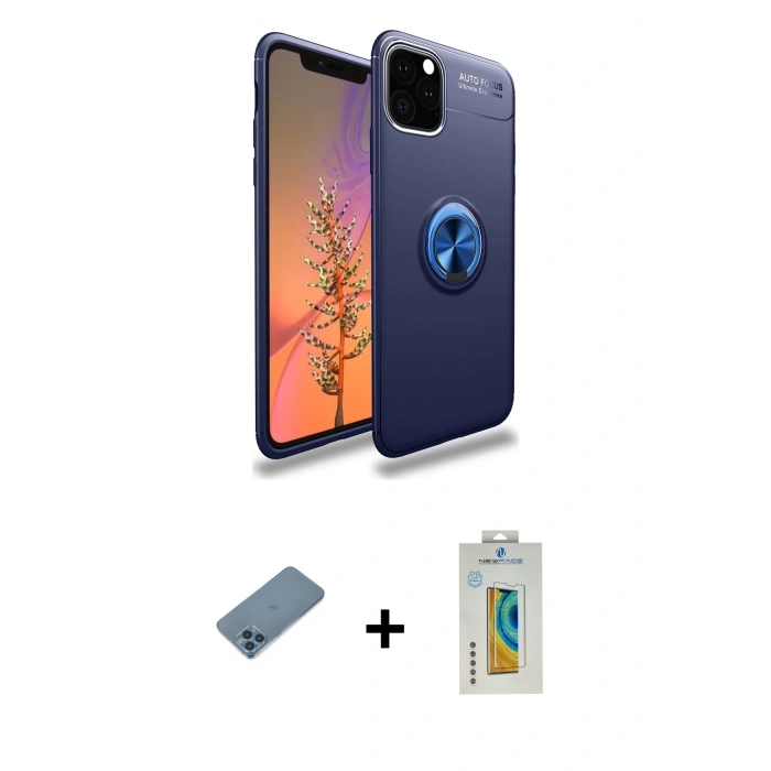 MARSİLYAN™- iPhone 11 Pro Kılıf Yankı Form Prime - Siyah Polymer Nano Ekran Koruyucu + Shine Kamera Lens Koruma Cam - MI