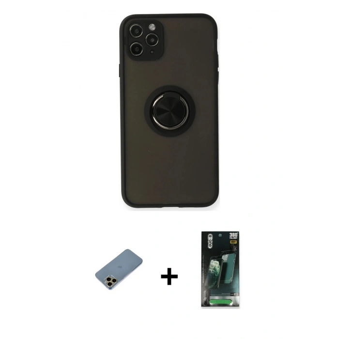 MARSİLYAN™- iPhone 11 Pro Kılıf Yörünge Çizgi - Şeffaf 360 Full Body Arka Koruyucu + Shine Kamera Lens Koruma Cam - GD