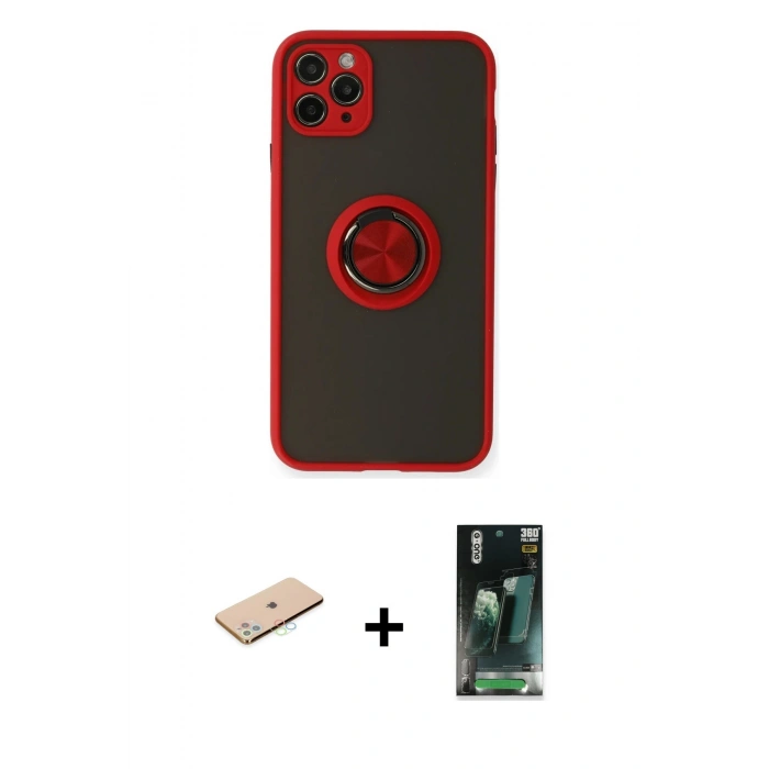 MARSİLYAN™- iPhone 11 Pro Kılıf Yörünge Çizgi - Şeffaf 360 Full Body Arka Koruyucu + Renkli Kamera Lens Koruma Cam - MI