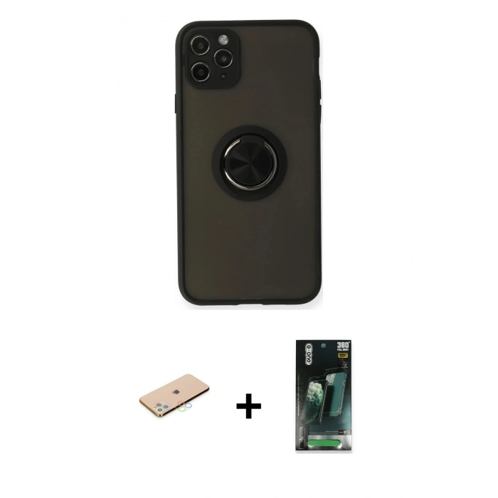 MARSİLYAN™- iPhone 11 Pro Kılıf Yörünge Çizgi - Şeffaf 360 Full Body Arka Koruyucu + Renkli Kamera Lens Koruma Cam - MI