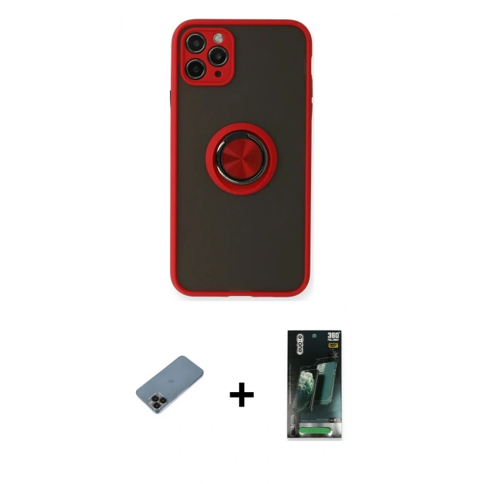 MARSİLYAN™- iPhone 11 Pro Kılıf Yörünge Çizgi - Şeffaf 360 Full Body Arka Koruyucu + Shine Kamera Lens Koruma Cam - SH