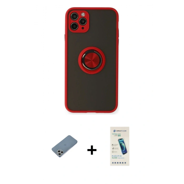 MARSİLYAN™- iPhone 11 Pro Kılıf Yörünge Çizgi - Şeffaf Pasifik Cam Ekran Koruyucu + Shine Kamera Lens Koruma Cam - GS