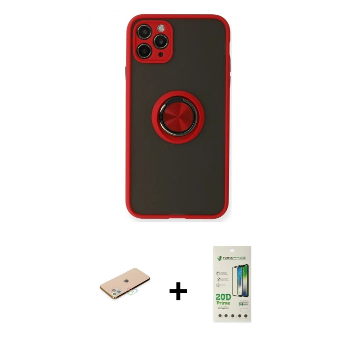 MARSİLYAN™- iPhone 11 Pro Kılıf Yörünge Çizgi - Siyah 20D Premium Cam Ekran Koruyucu + Renkli Kamera Lens Koruma Cam - MI
