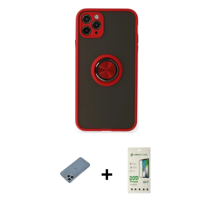 MARSİLYAN™- iPhone 11 Pro Kılıf Yörünge Çizgi - Siyah 20D Premium Cam Ekran Koruyucu + Shine Kamera Lens Koruma Cam - SABE