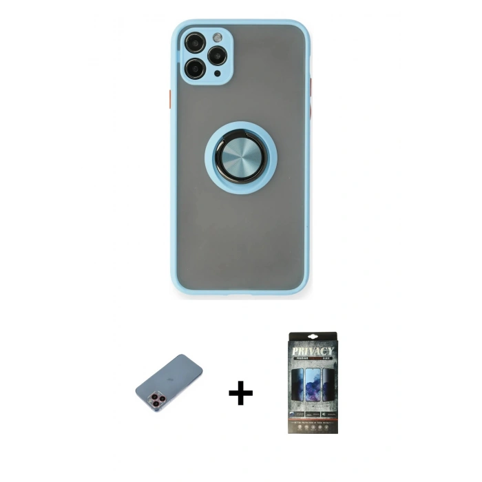 MARSİLYAN™- iPhone 11 Pro Kılıf Yörünge Çizgi - Siyah 34D Hayalet Izgaralı Cam + Shine Kamera Lens Koruma Cam - PE