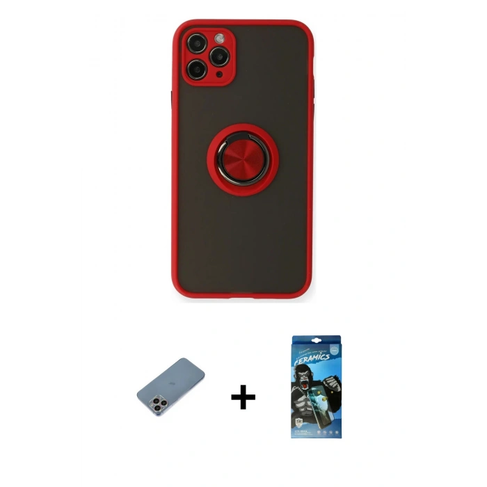 MARSİLYAN™- iPhone 11 Pro Kılıf Yörünge Çizgi - Siyah 34D Izgaralı Cam + Shine Kamera Lens Koruma Cam - GI