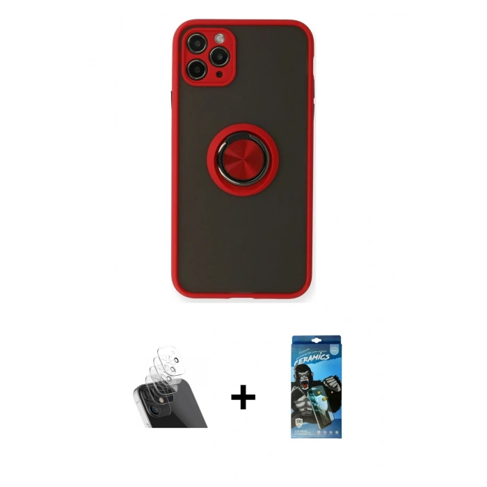 MARSİLYAN™- iPhone 11 Pro Kılıf Yörünge Çizgi - Siyah 34D Izgaralı Cam + Kamera Lens Koruma Cam - SF